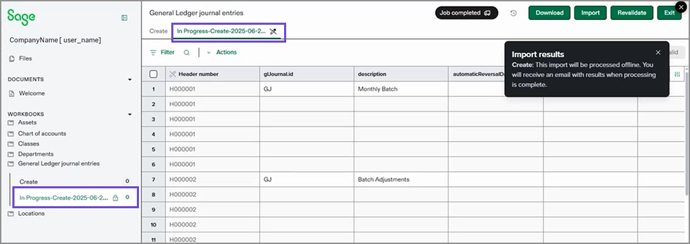 In progress tabs for the offline import.