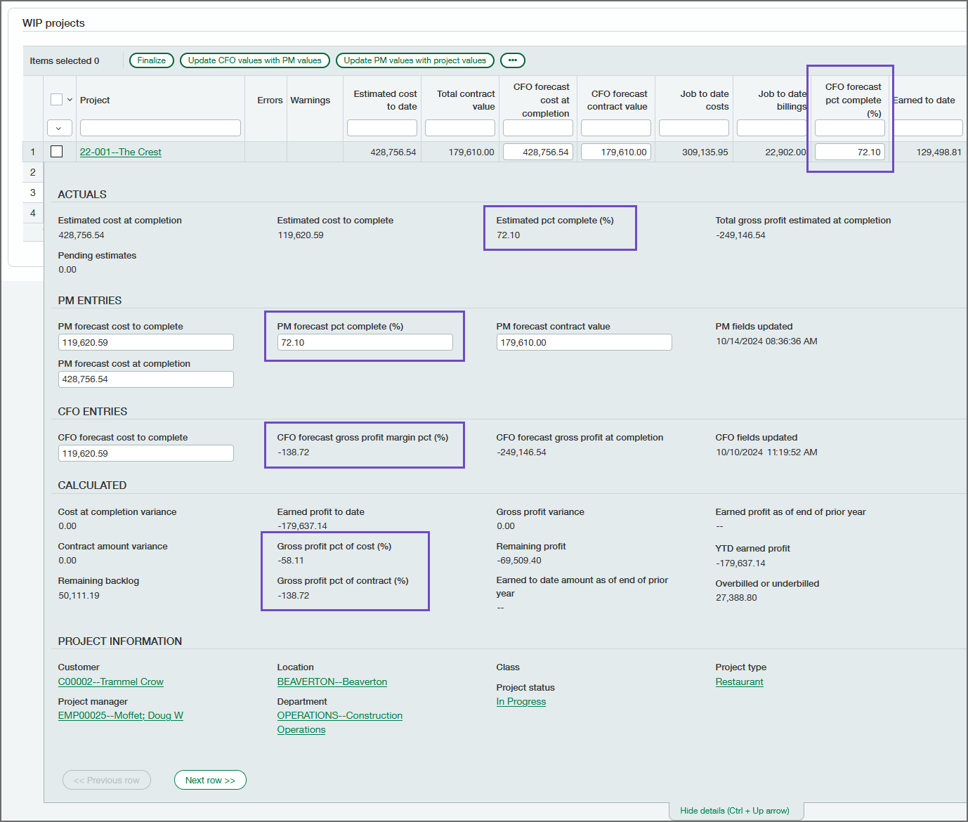 WIP schedule page with improved fields circled
