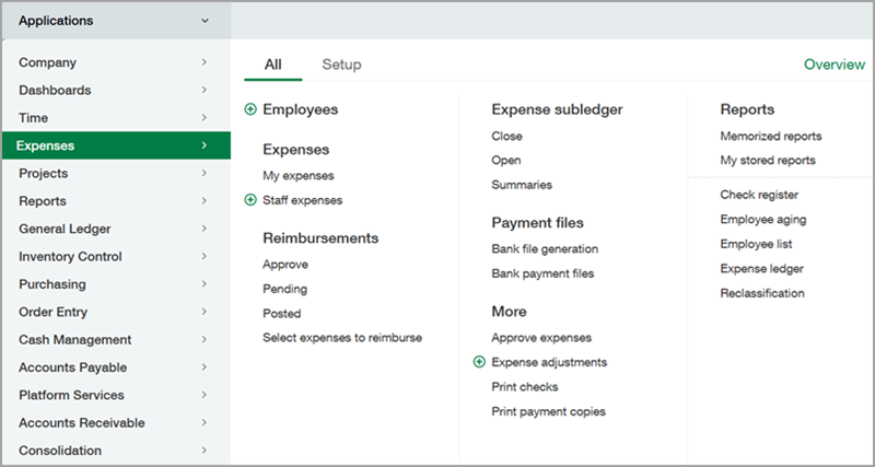 Expenses application menu on the All tab.