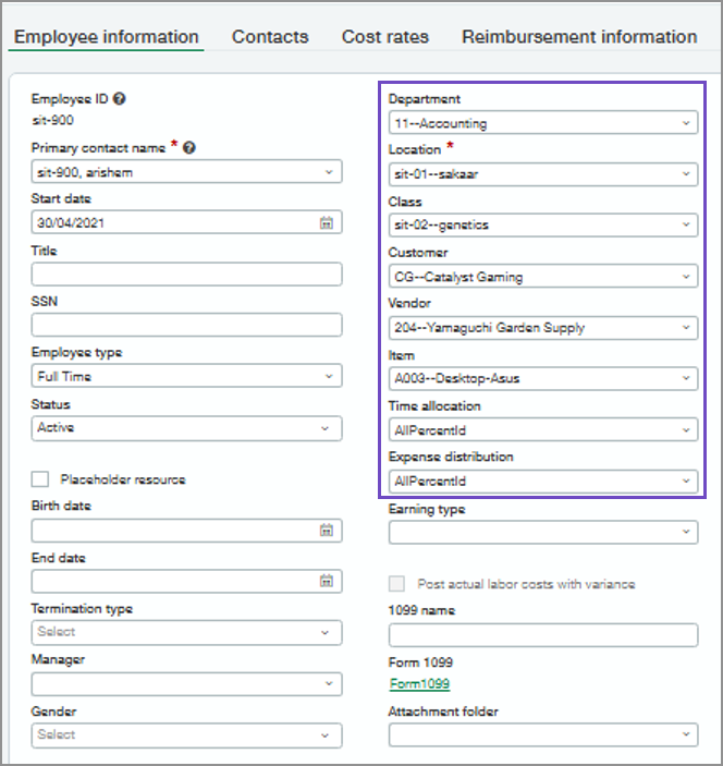 New dimensions added to the Employee information tab on employee records.