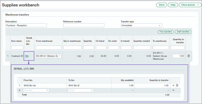 Add tracking details for a supplies item
