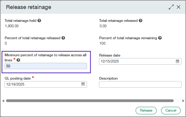 Release retainage window